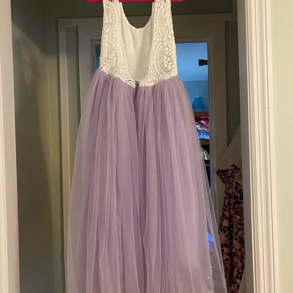 Party dress girls purple white size 5/6 great flower girl dress long
